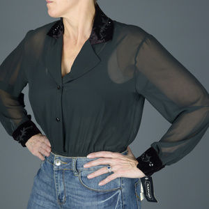 New Natori Organza & Velvet Bodysuit Blouse